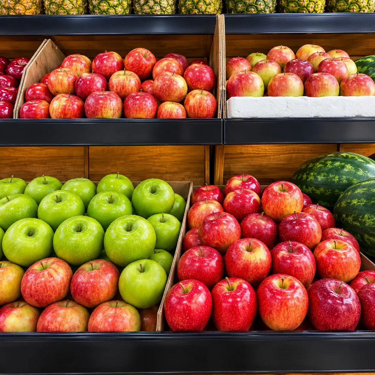 Fresh apples and melons